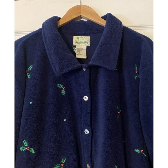 Quacker factory Blue Fleece Christmas Button up Jacket size 3X embroidered,beads - Picture 2 of 13